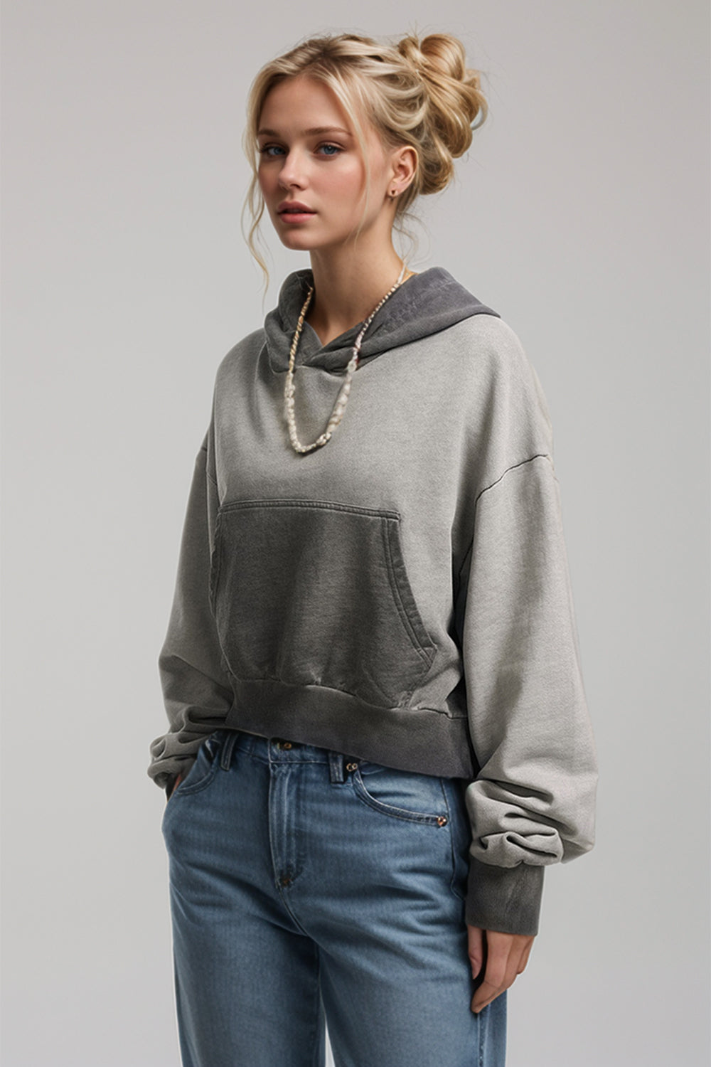 Kangaroo Pocket Long Sleeve Cropped Hoodie