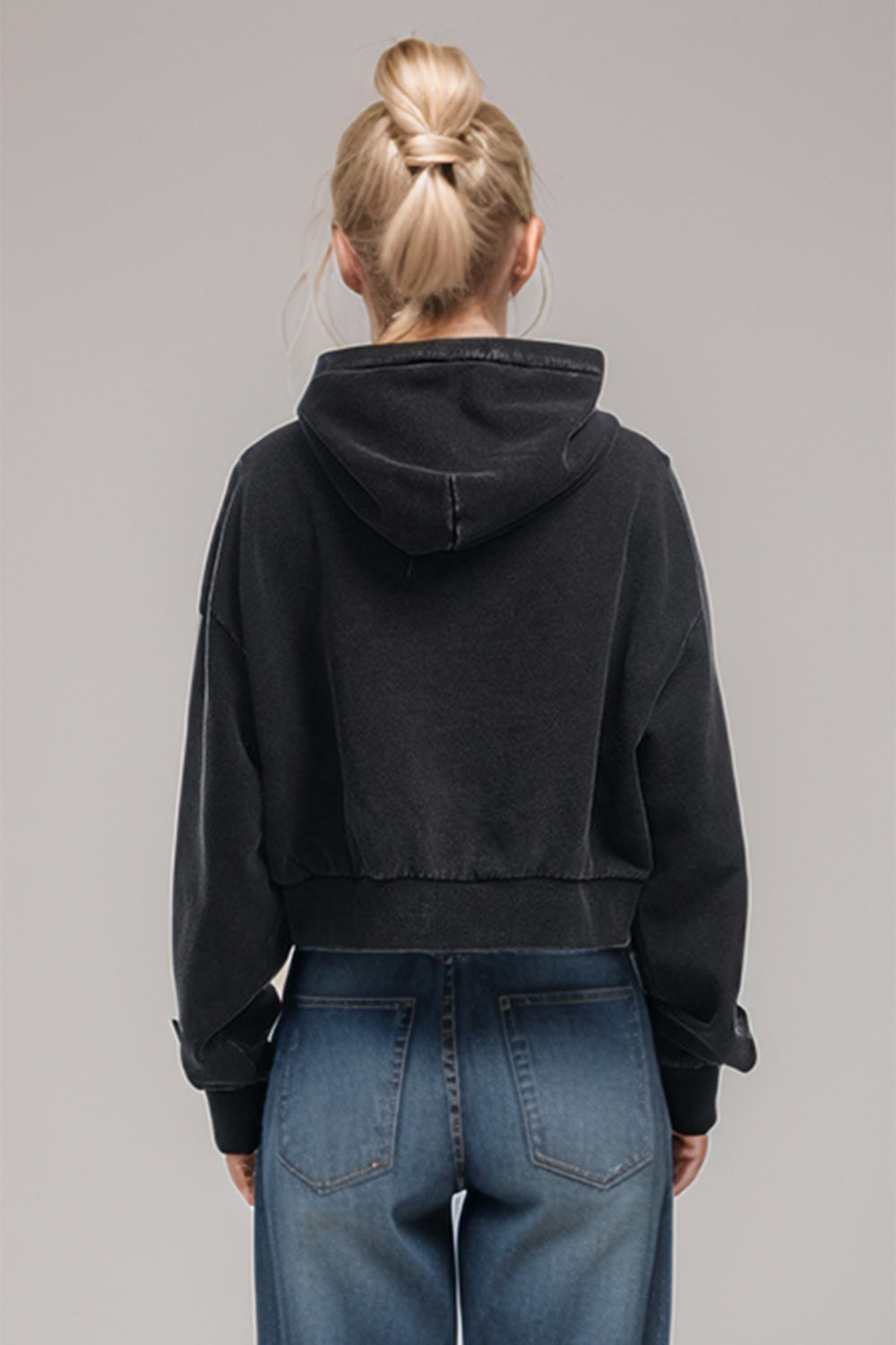 Kangaroo Pocket Long Sleeve Cropped Hoodie