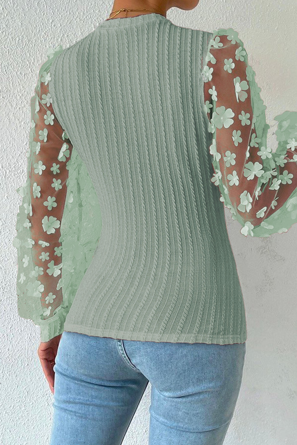 Textured Applique Long Sleeve Blouse