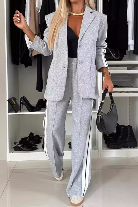 Conjunto de pantalón y top con solapa y cuello en contraste de talla grande