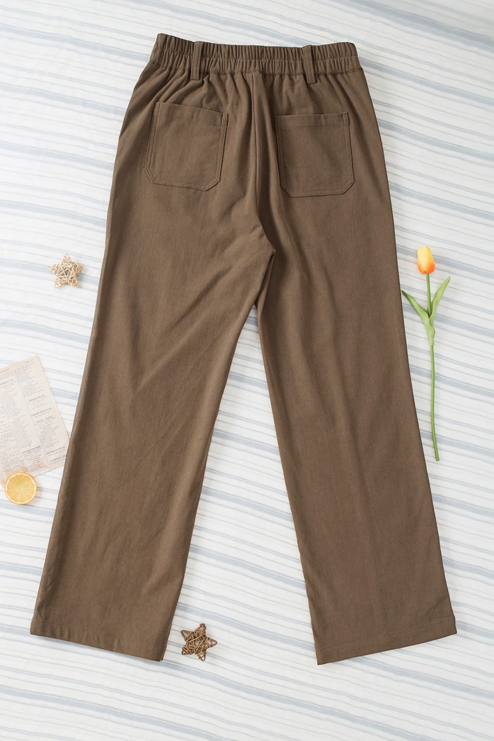 Half Elastic Waist Straight Pants