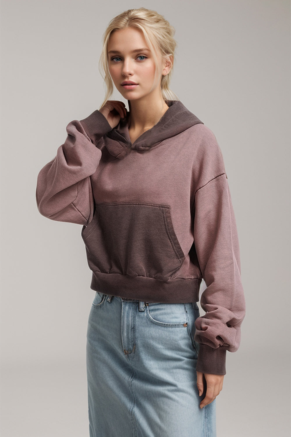 Kangaroo Pocket Long Sleeve Cropped Hoodie