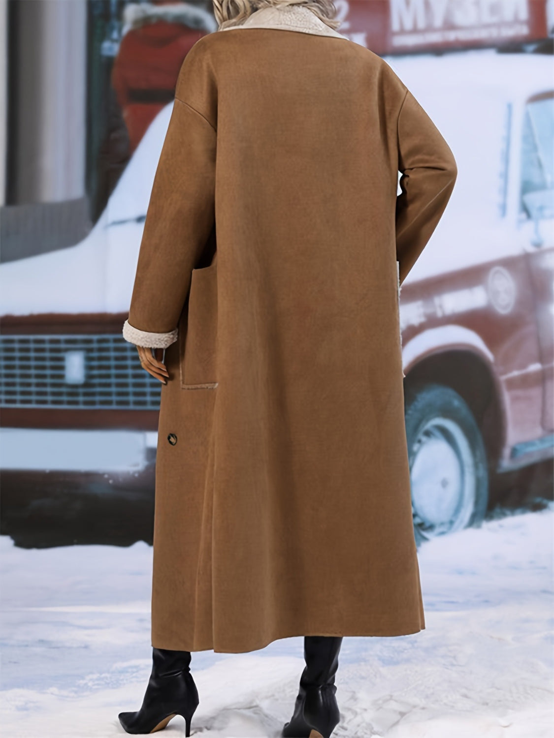 Manteau long en sherpa à épaules tombantes grande taille