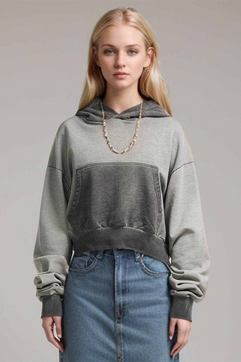 Kangaroo Pocket Long Sleeve Cropped Hoodie