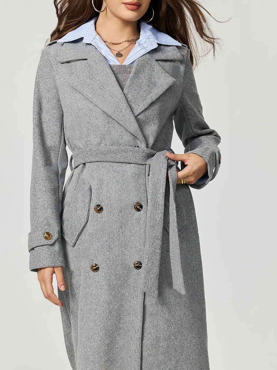 Collared Neck Long Sleeve Longline Coat