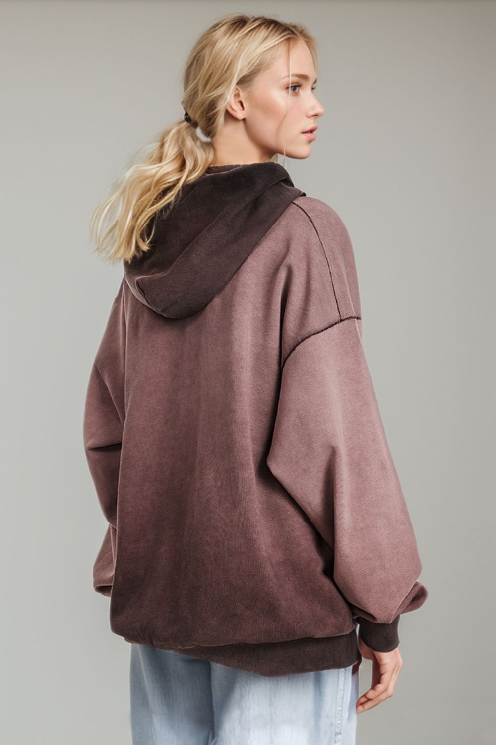 Drop Shoulder Long Sleeve Hoodie with Kangaroo Pocket