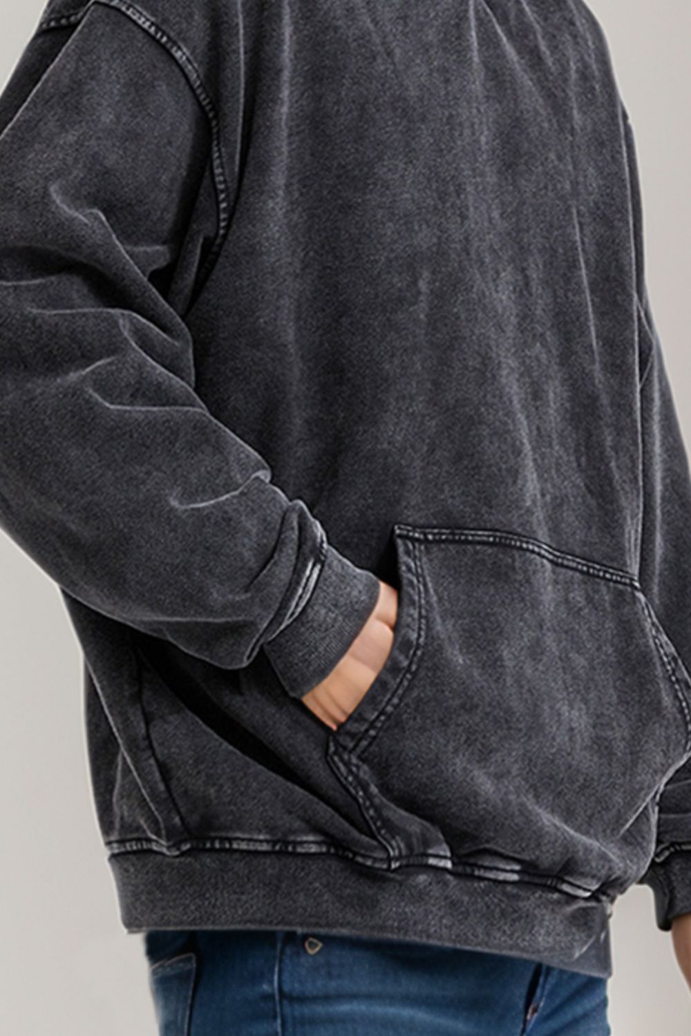 Drop Shoulder Long Sleeve Hoodie with Kangaroo Pocket