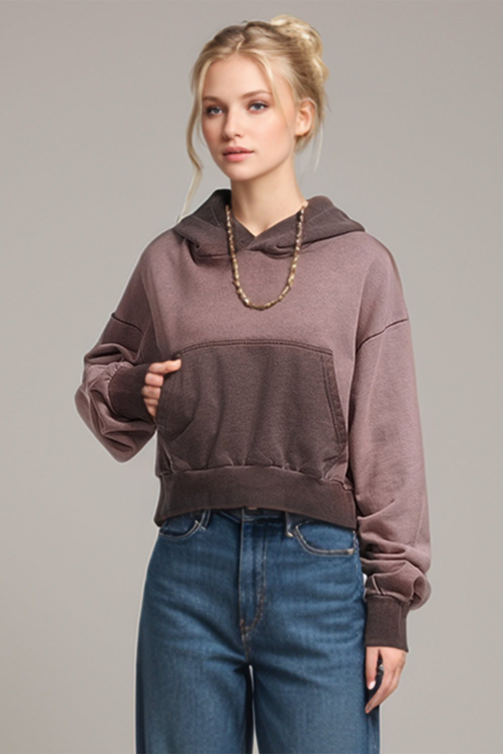 Kangaroo Pocket Long Sleeve Cropped Hoodie