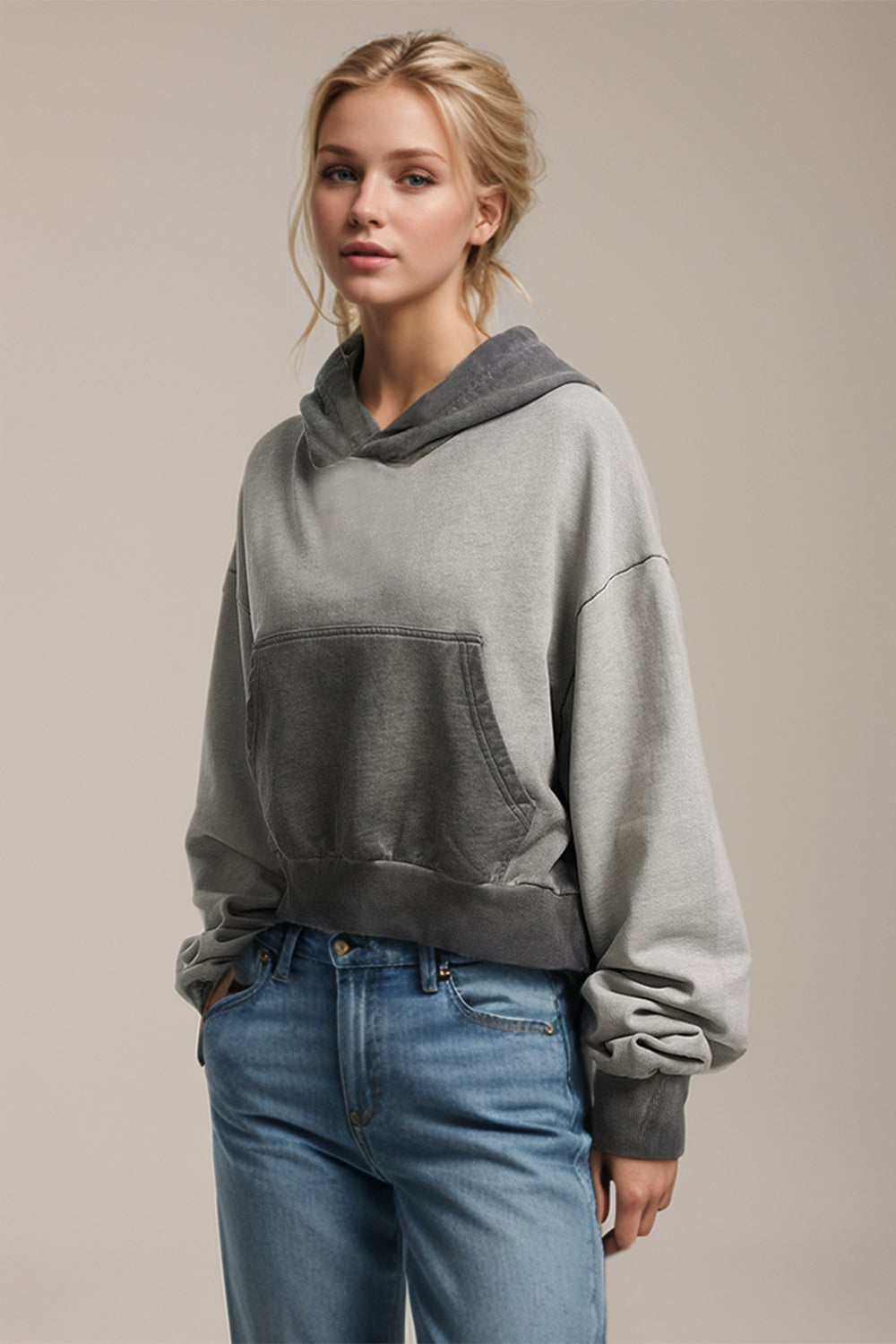 Kangaroo Pocket Long Sleeve Cropped Hoodie