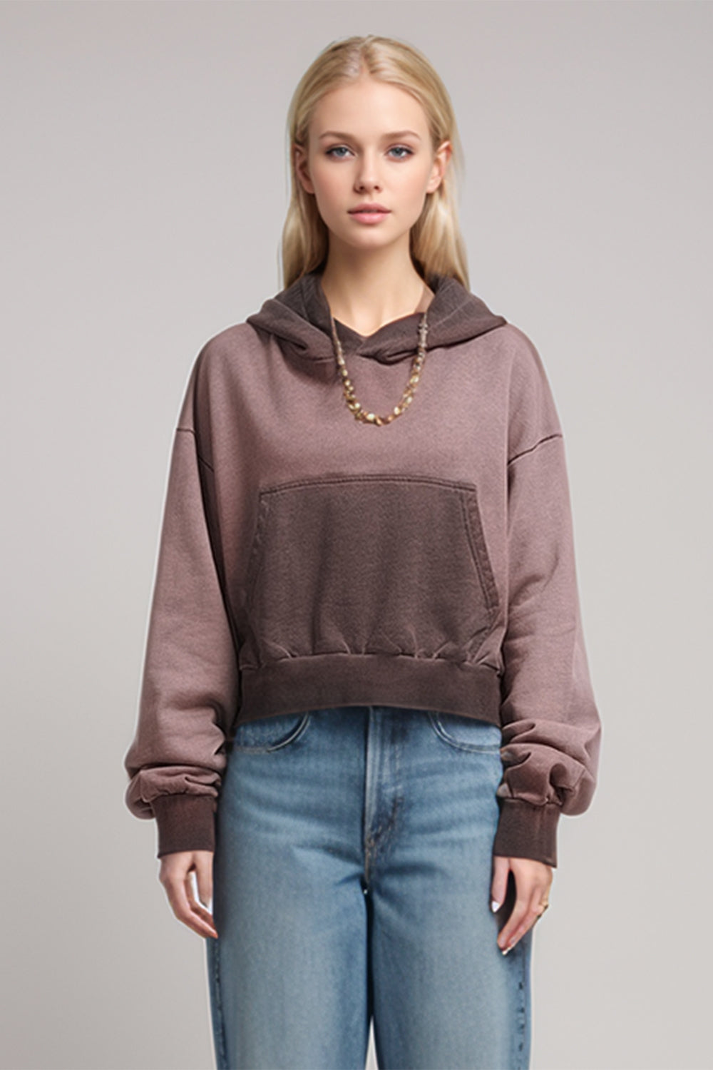 Kangaroo Pocket Long Sleeve Cropped Hoodie