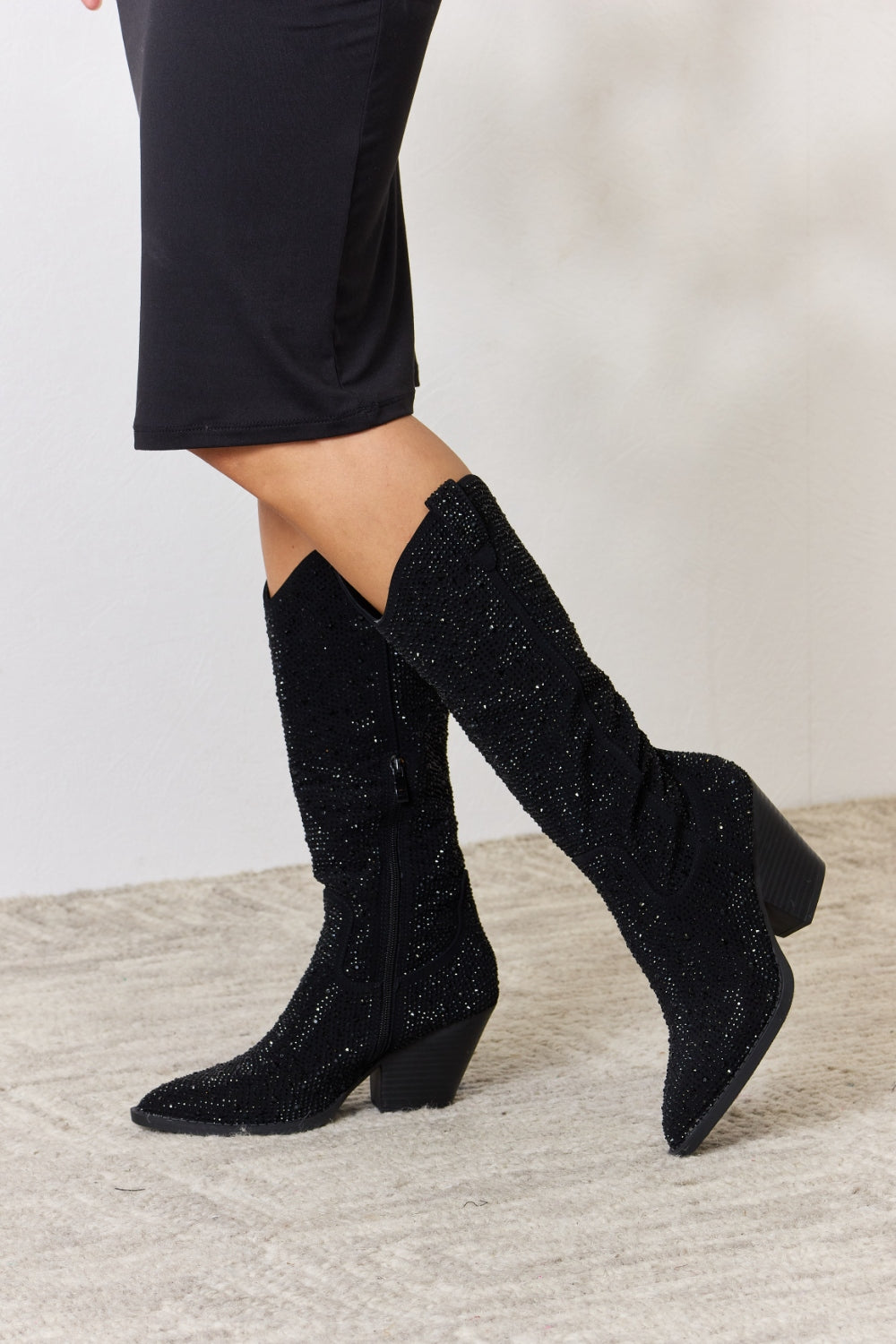 Bottes de cowboy hautes au genou avec strass Forever Link