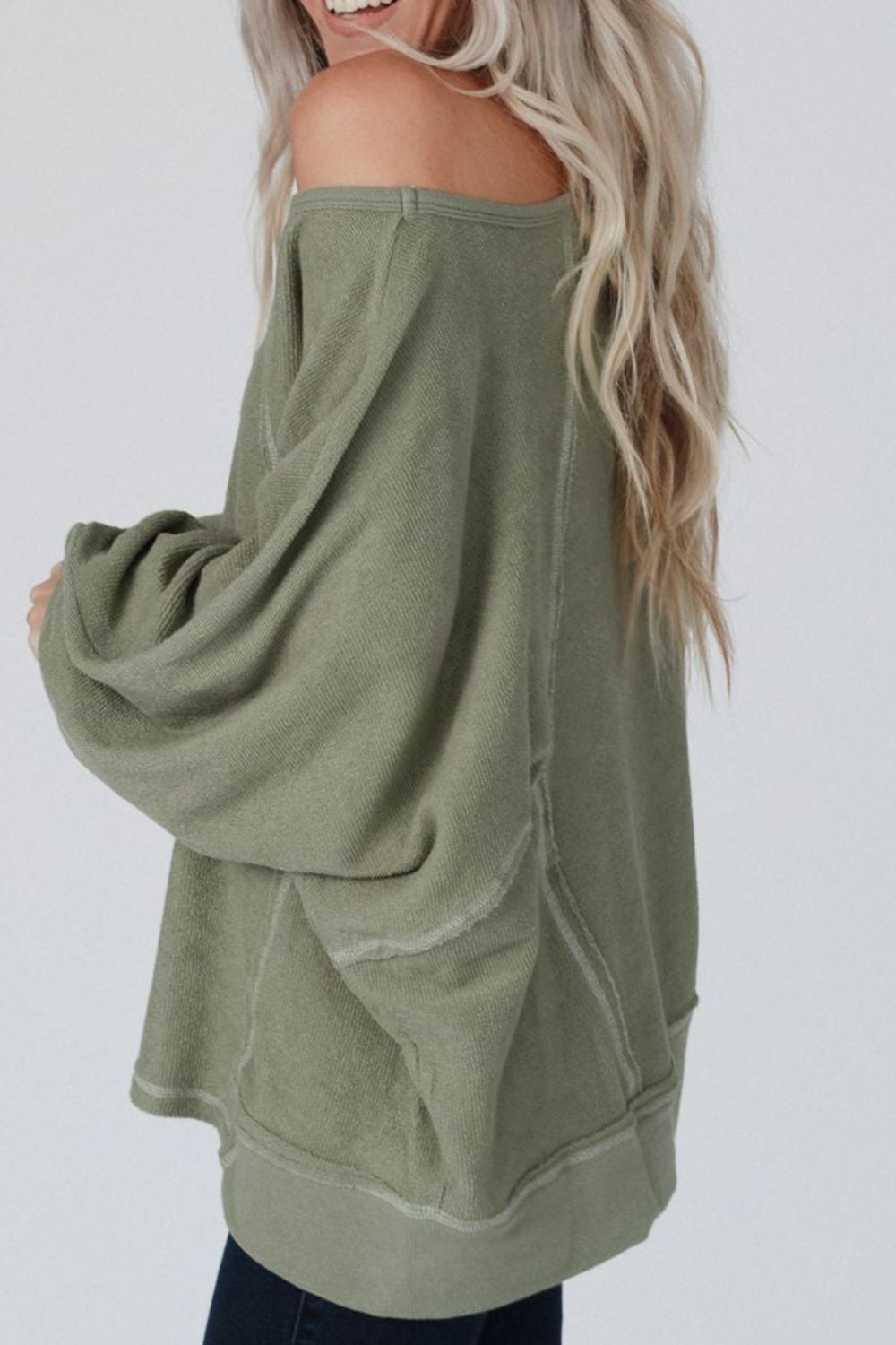 Exposed Seam Single Shoulder Long Sleeve Top